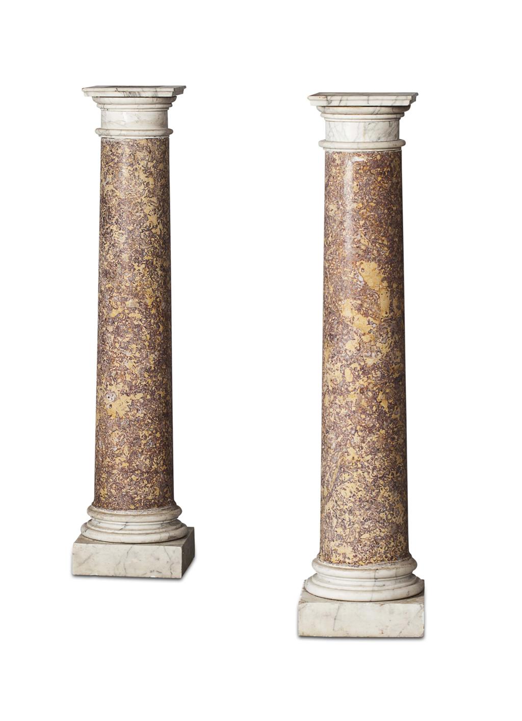 Appraisal: PAIR OF PINK AND YELLOW MARBLE DORIC COLUMN PEDESTALS TH