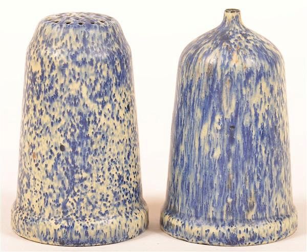 Appraisal: Blue and White Agate Salt and Pepper Shakers Rare and