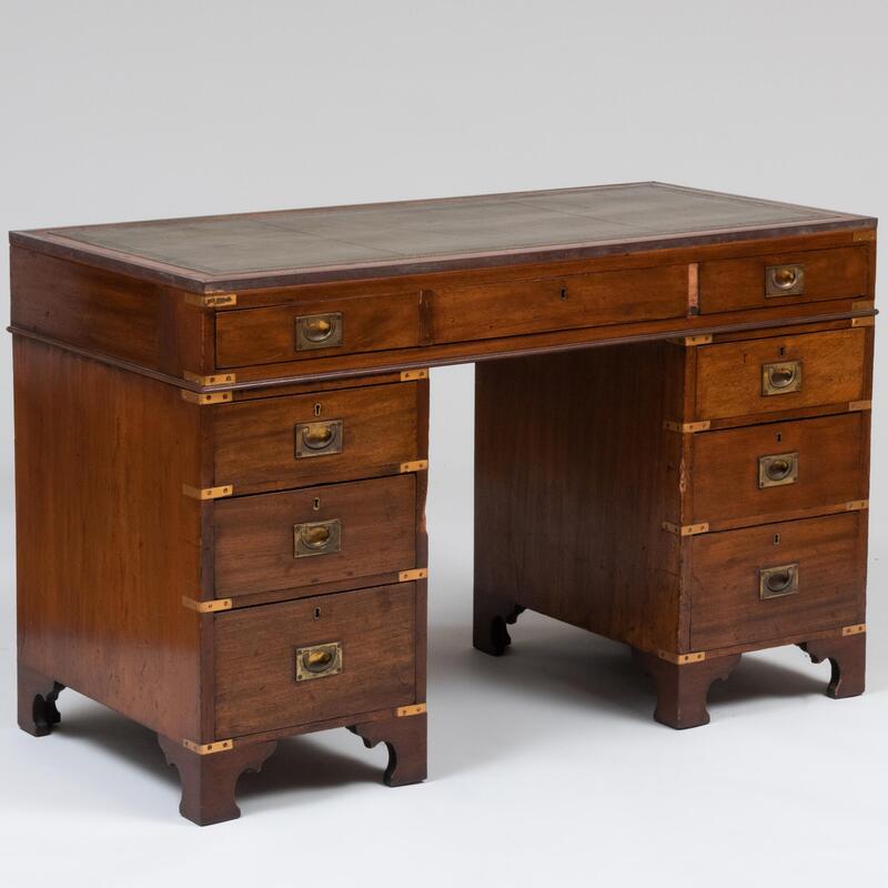 Appraisal: English Brass-Mounted Mahogany Campaign Desk in x ft in x