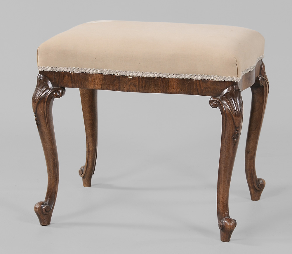 Appraisal: Irish Chippendale Style Walnut Footstool British late th century shell-carved