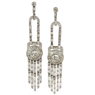 Appraisal: Art Deco Approx TW Carat Diamond and Platinum Chandelier Earrings