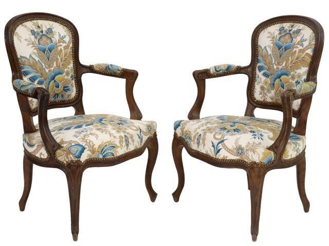 Appraisal: pair French Louis XV style armchairs early th c padded