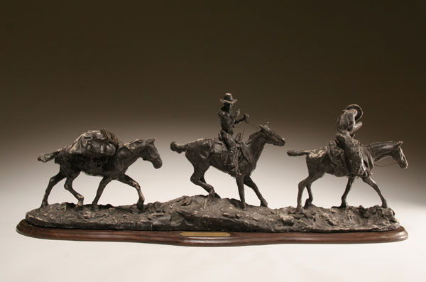 Appraisal: After C M Russel plaster western grouping Changing Outfits depicts