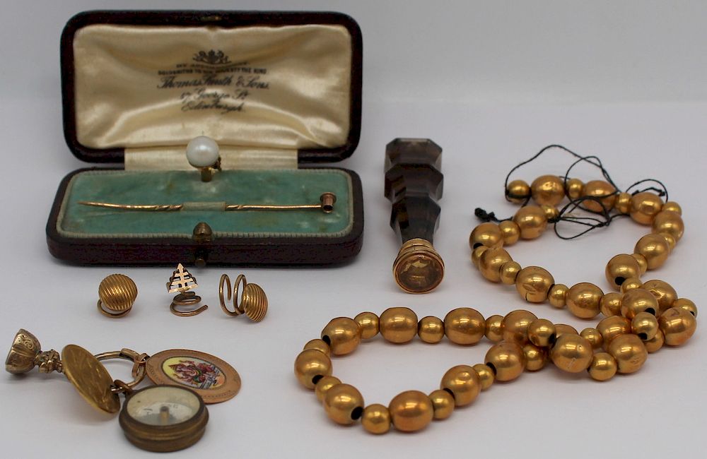 Appraisal: GOLD Assorted Jewelry and Objets d'Art Includes an English East