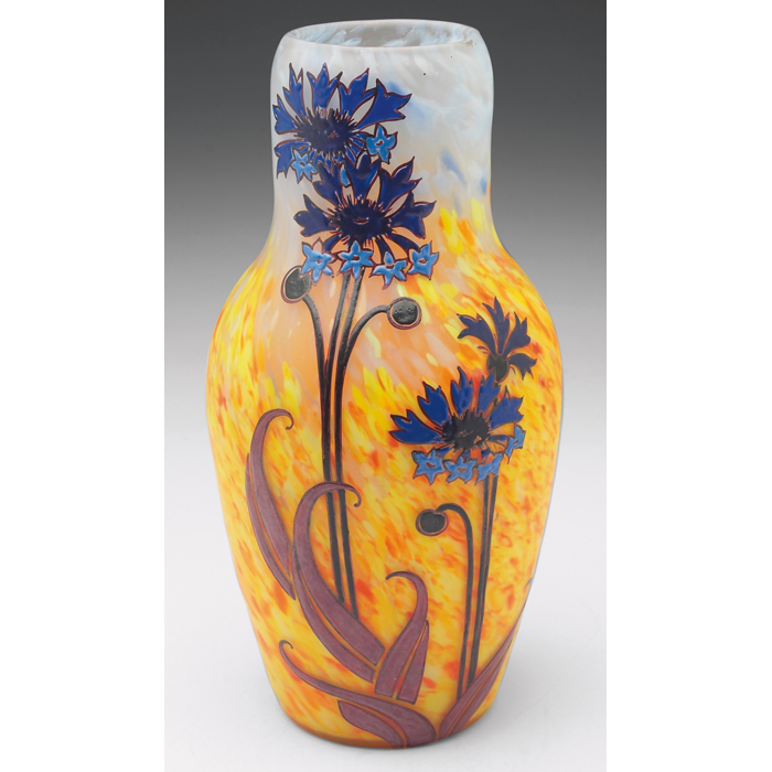 Appraisal: Legras vase bulbous shape in mottled yellow orange blue and