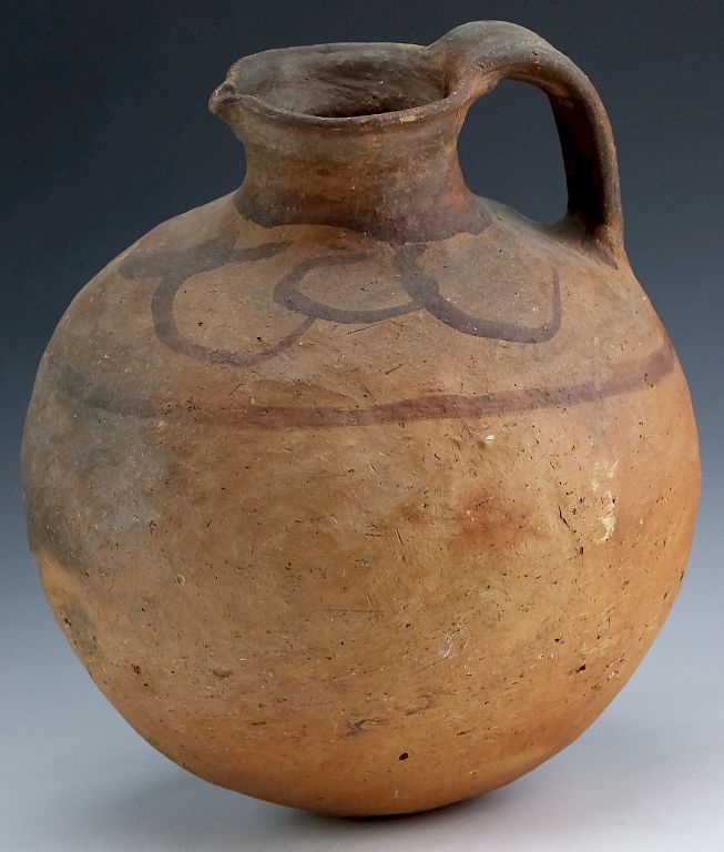 Appraisal: Pre-Columbian Style Round Form Painted Ceramic Jug Pre-Columbian style painted