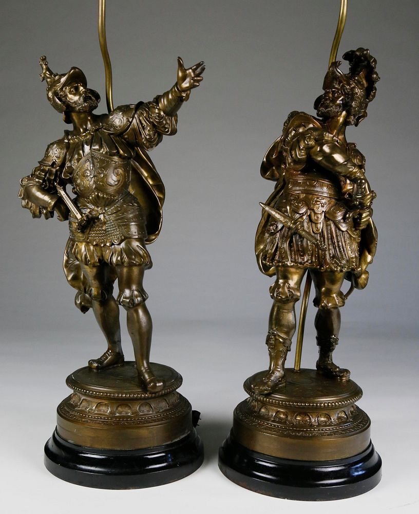 Appraisal: Pair of Patina White Metal Figures Mounted as Lamps Pair