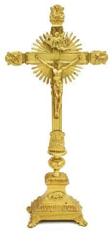 Appraisal: French gilt metal altar crucifix early th c cross with