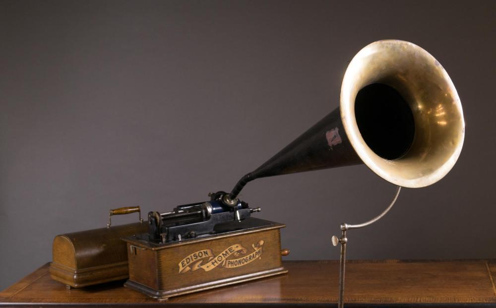 Appraisal: EDISON CYLINDER PHONOGRAPH WITH HORN AND HORN FLOOR STAND Home