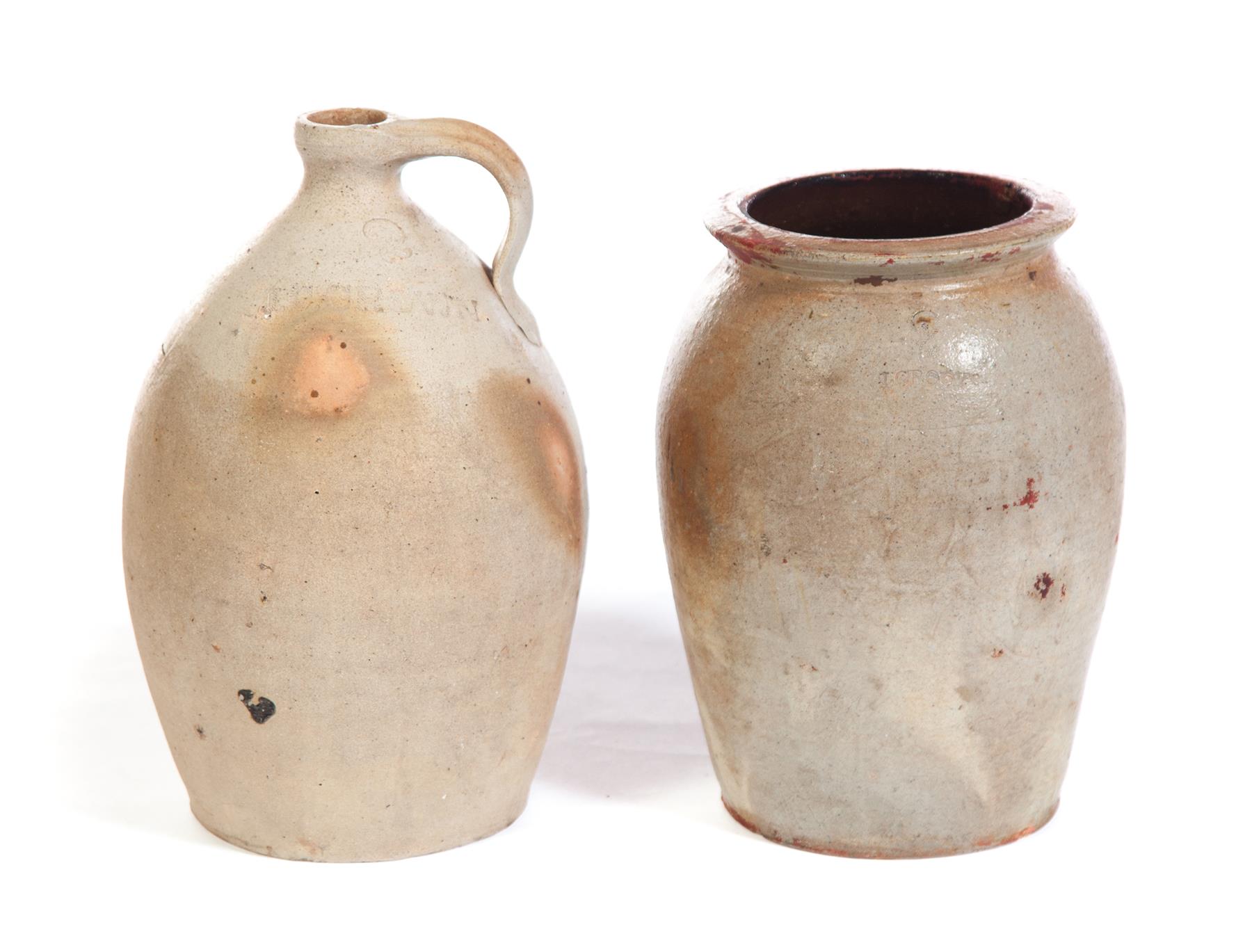 Appraisal: TWO PIECES OF OHIO STONEWARE Impressed labels Two-gallon jug J