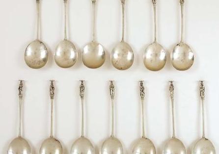 Appraisal: SET OF THIRTEEN DUTCH SILVER APOSTLE SPOONS IMPORT MARKS FOR