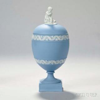 Appraisal: Wedgwood Solid Blue Jasper Vase and Cover England th century