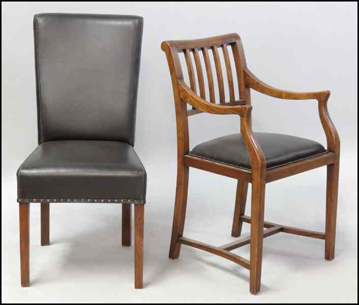 Appraisal: INDONESIAN MAHOGANY OPEN ARMCHAIR Together with a leather upholstered side