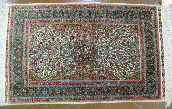 Appraisal: FINE ORIENTAL ALL SILK AREA RUG Sino-Persian overall floral tracery