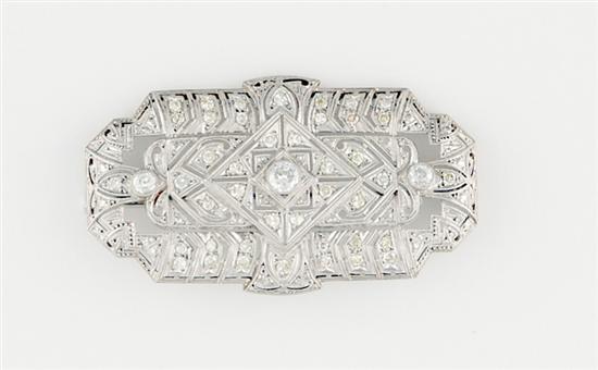 Appraisal: Art Deco diamond brooch circa rectangular platinum filigree mounting set