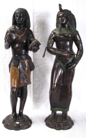 Appraisal: Two Egyptian figural bronze sculptures each approximately tall wide depicting