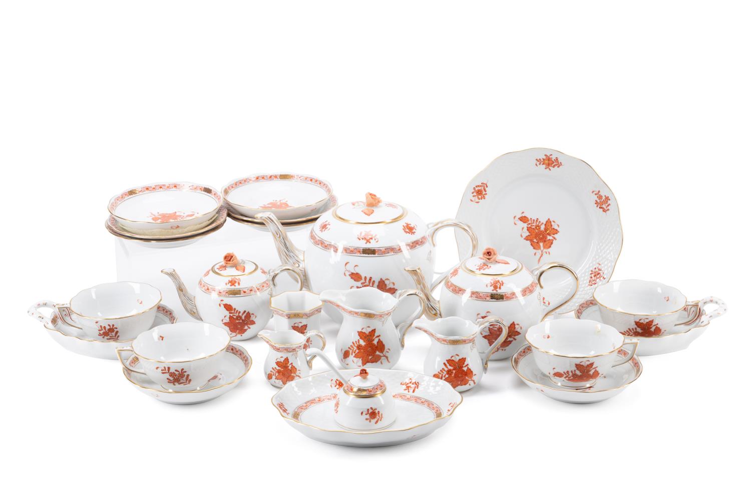 Appraisal: PC HEREND RUST CHINESE BOUQUET TEA SERVICE Herend Hungarian twenty-five