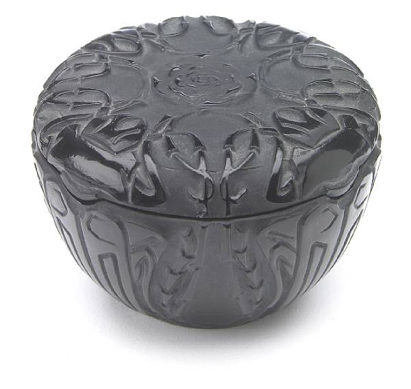 Appraisal: A Ren Lalique molded black glass dresser box Quatre Scarab