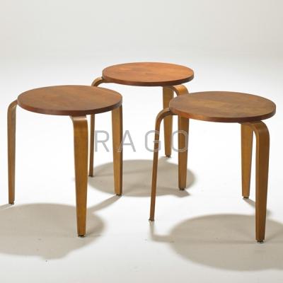 Appraisal: DANISH Set of three walnut nesting tables s Unmarked Stacked