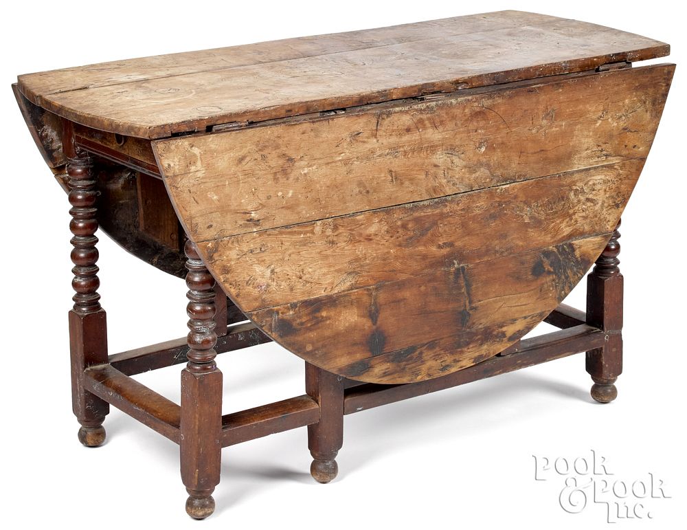 Appraisal: George I burlwood gateleg table ca with si George I