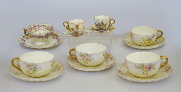 Appraisal: Fourteen-Piece Collection of Hand-Painted American Belleek Porcelain composed of four