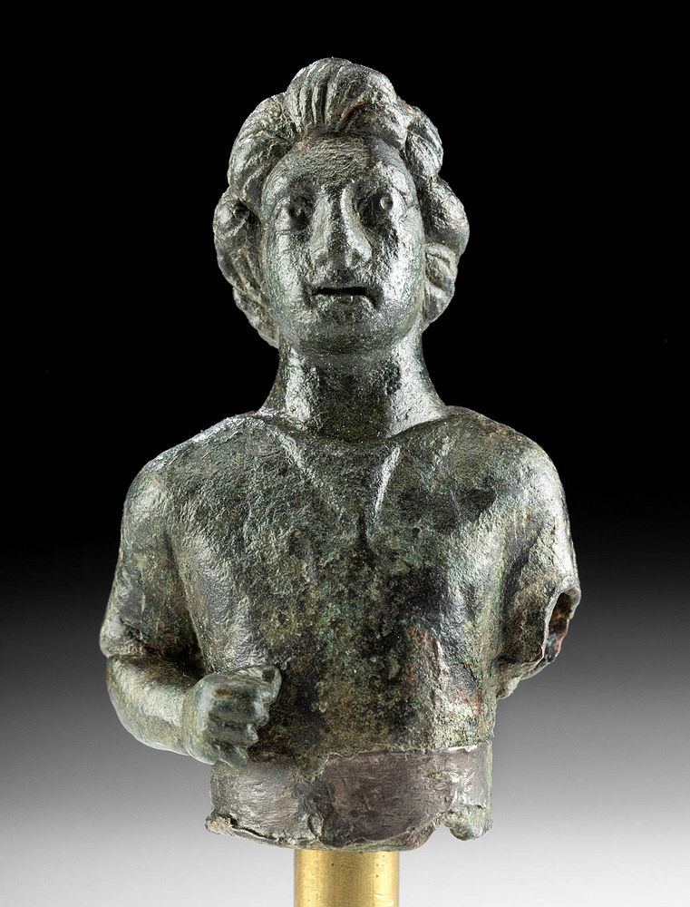 Appraisal: Roman Copper Bust of a Man w Silver Belt Roman