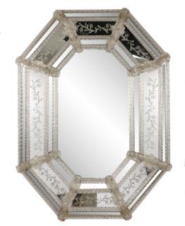 Appraisal: Contemporary Etched Blown Glass Venetian Mirror Italian contemporary An octagonal