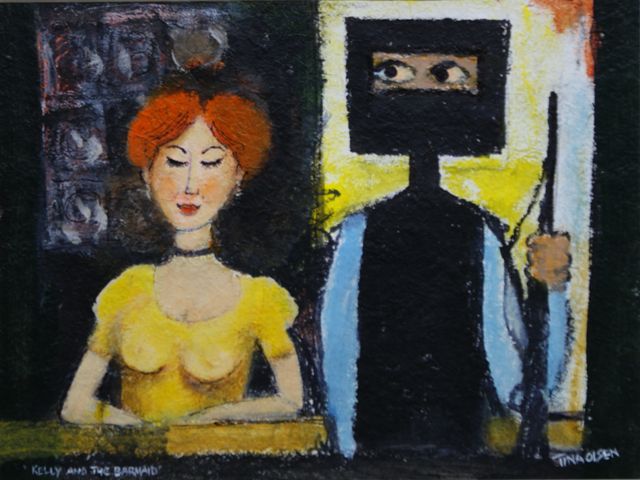 Appraisal: Tina Olsen Kelly and the Barmaid mixed media signed 'TINA