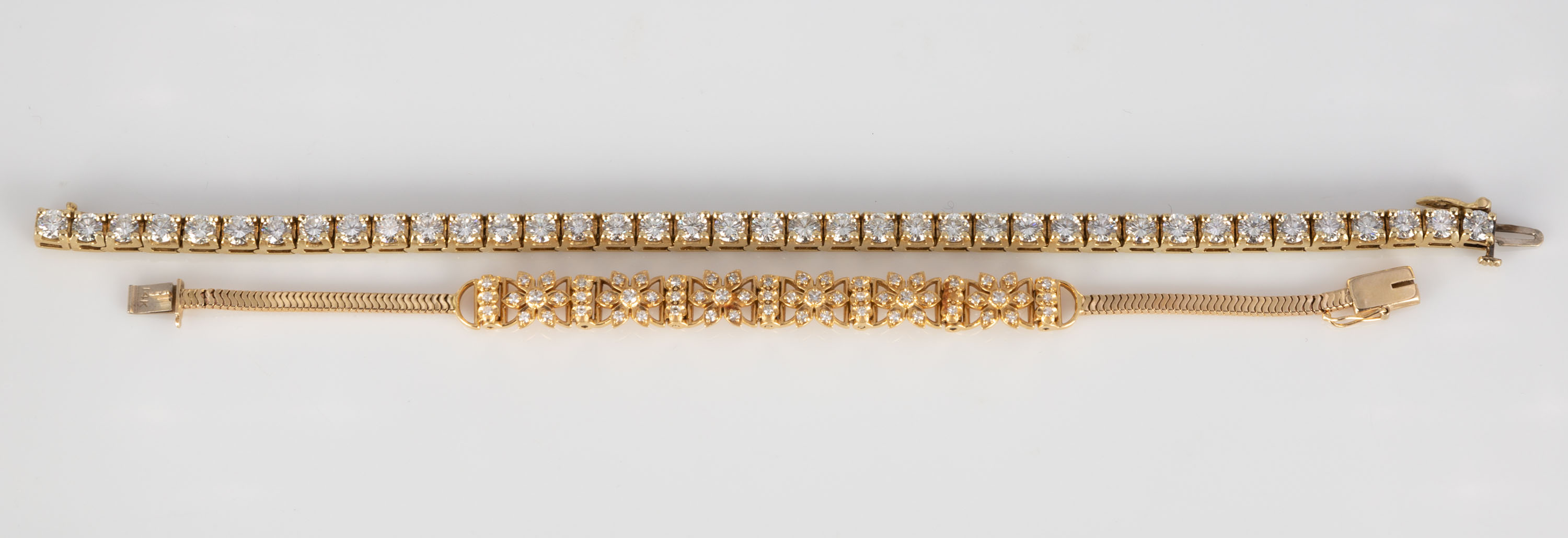 Appraisal: GOLD AND DIAMOND BRACELETS L - K Gold and Diamond