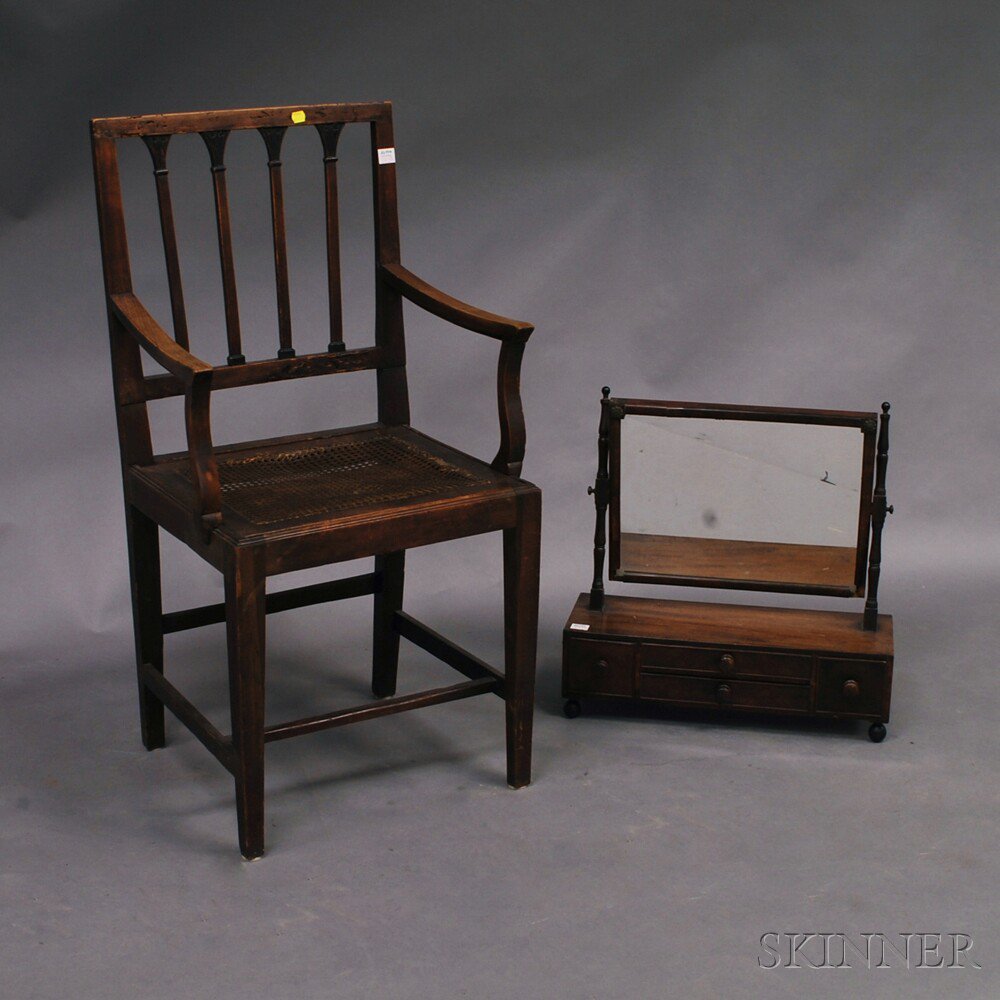 Appraisal: Classical Mahogany Shaving Mirror and a Country Federal Square-back Armchair