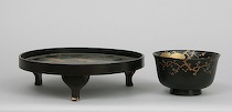 Appraisal: Small Japanese Black Lacquer Bowl and Tray Black lacquered footed