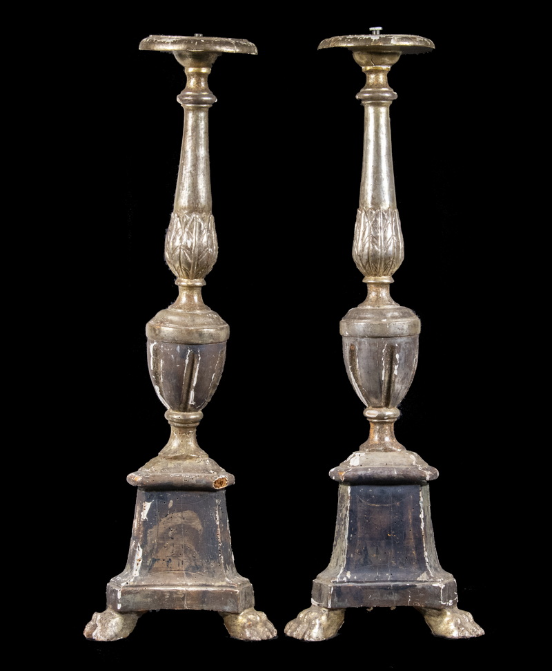 Appraisal: PR EARLY ITALIAN PRICKET CANDLESTICKS Pair of th c Wooden