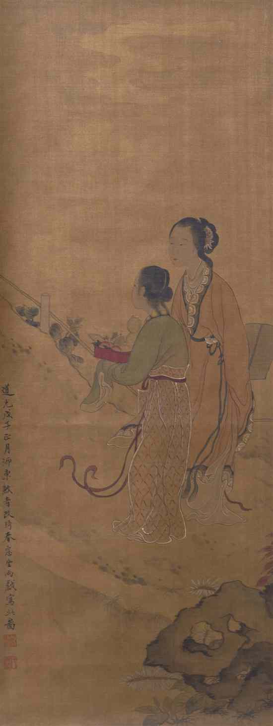 Appraisal: A Chinese Scroll Painting after Gai Qi - depicting two