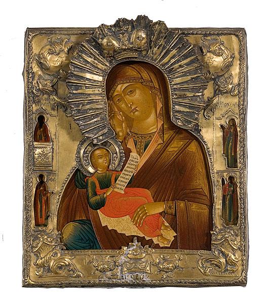 Appraisal: RUSSIAN ICON THEOTOKOS OR MOTHER OF GOD th century hand