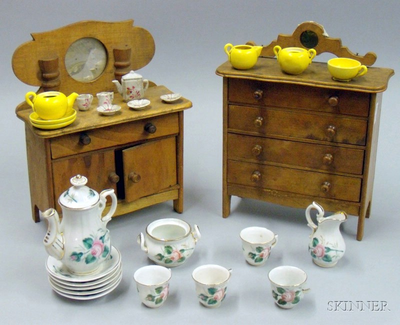 Appraisal: Two Pieces of Doll Furniture and Assorted Doll China early