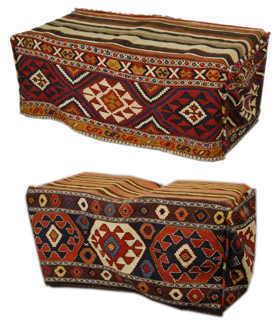 Appraisal: TWO CAUCASIAN KILIM CRADLES early th century Provenance From the