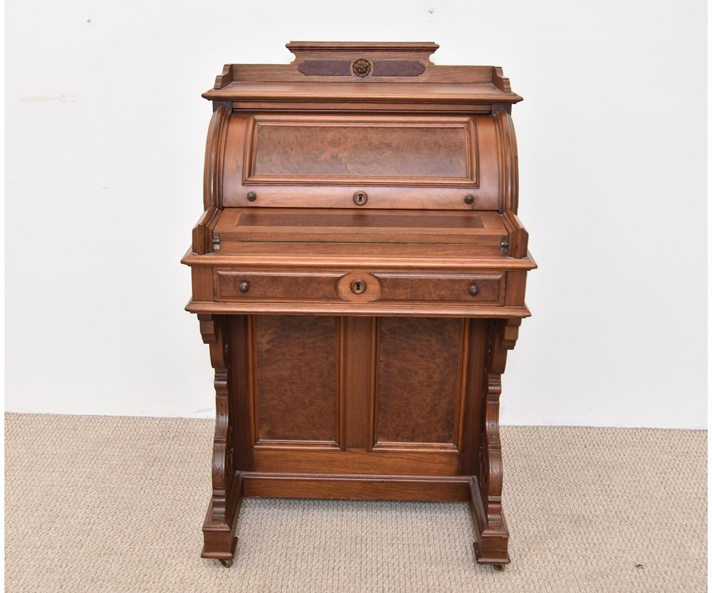 Appraisal: Victorian Walnut Roll Top Davenport Victorian walnut roll top Davenport