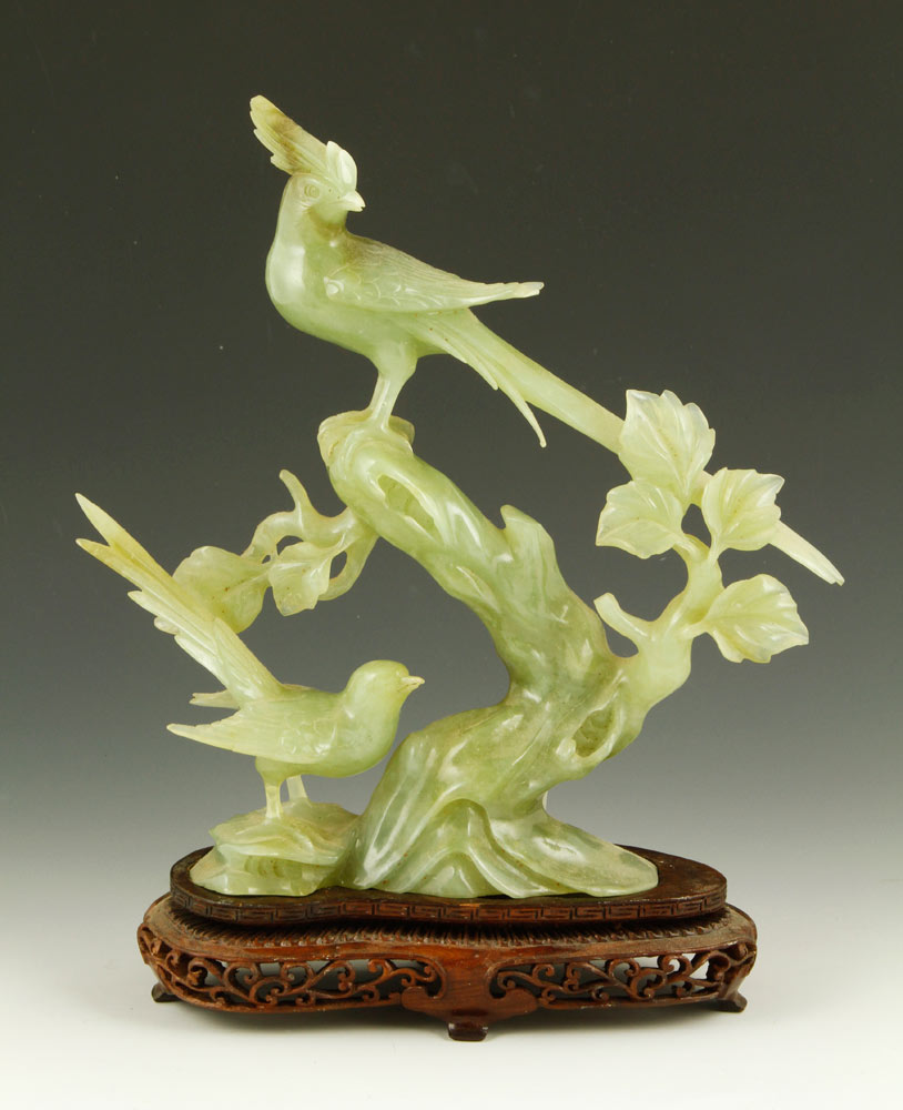 Appraisal: - Chinese Carved Jade Sculpture Chinese sculpture of birds on