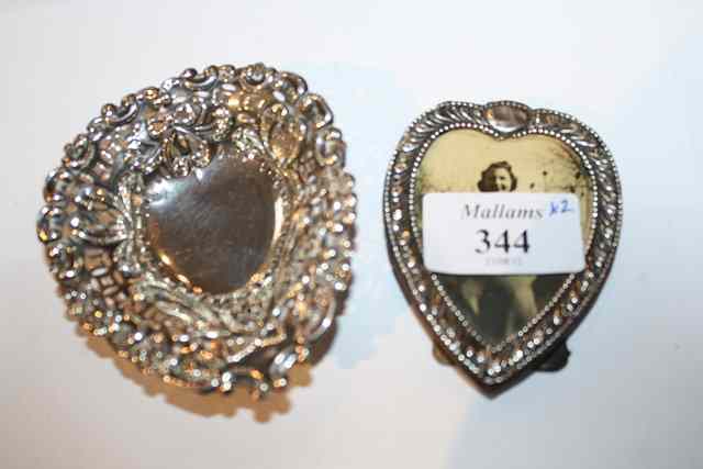 Appraisal: A SILVER HEART SHAPED PHOTO FRAME with beaded decoration high