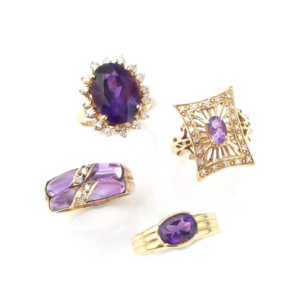 Appraisal: A collection of amethyst diamond gemstone and gold rings twenty