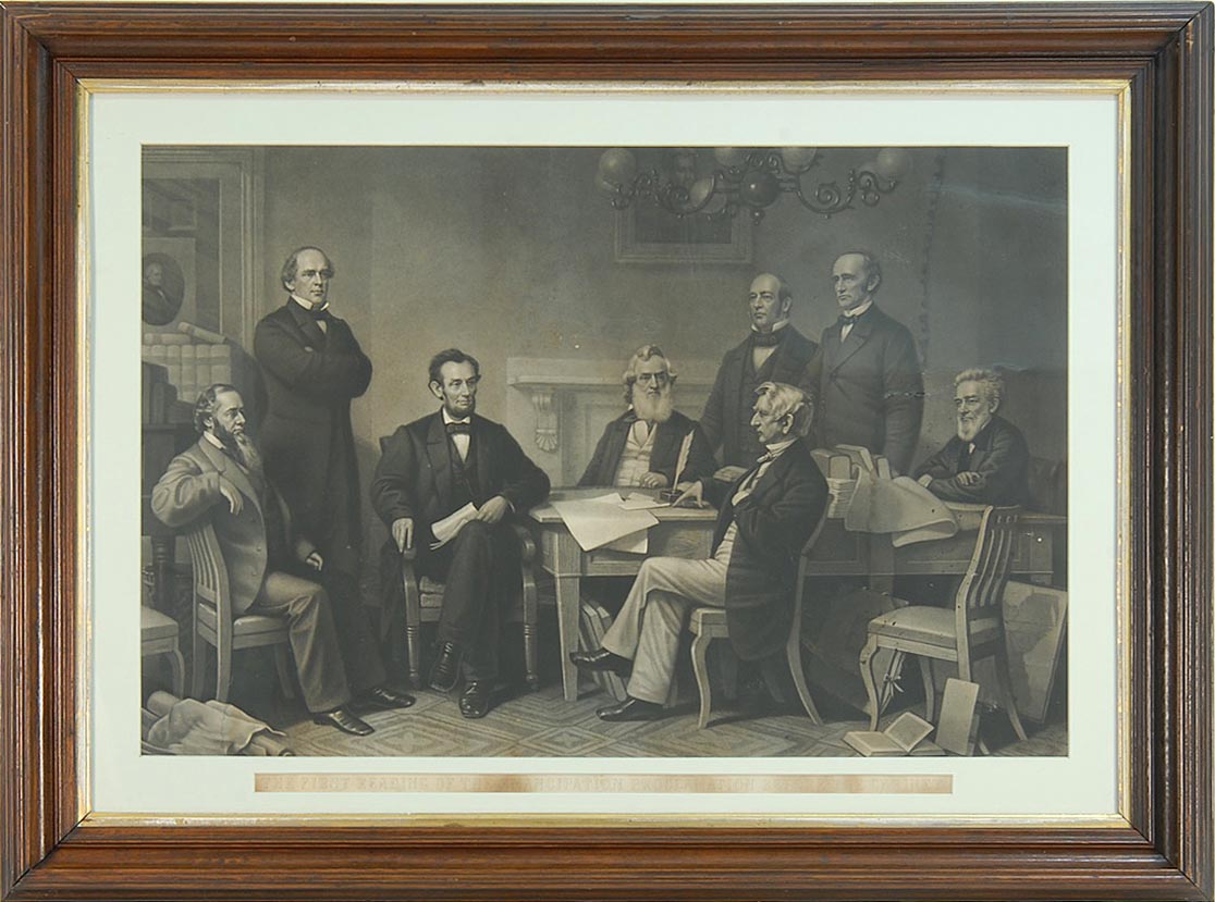 Appraisal: FRAMED LITHOGRAPH The First Reading of the Emancipation Proclamation Before