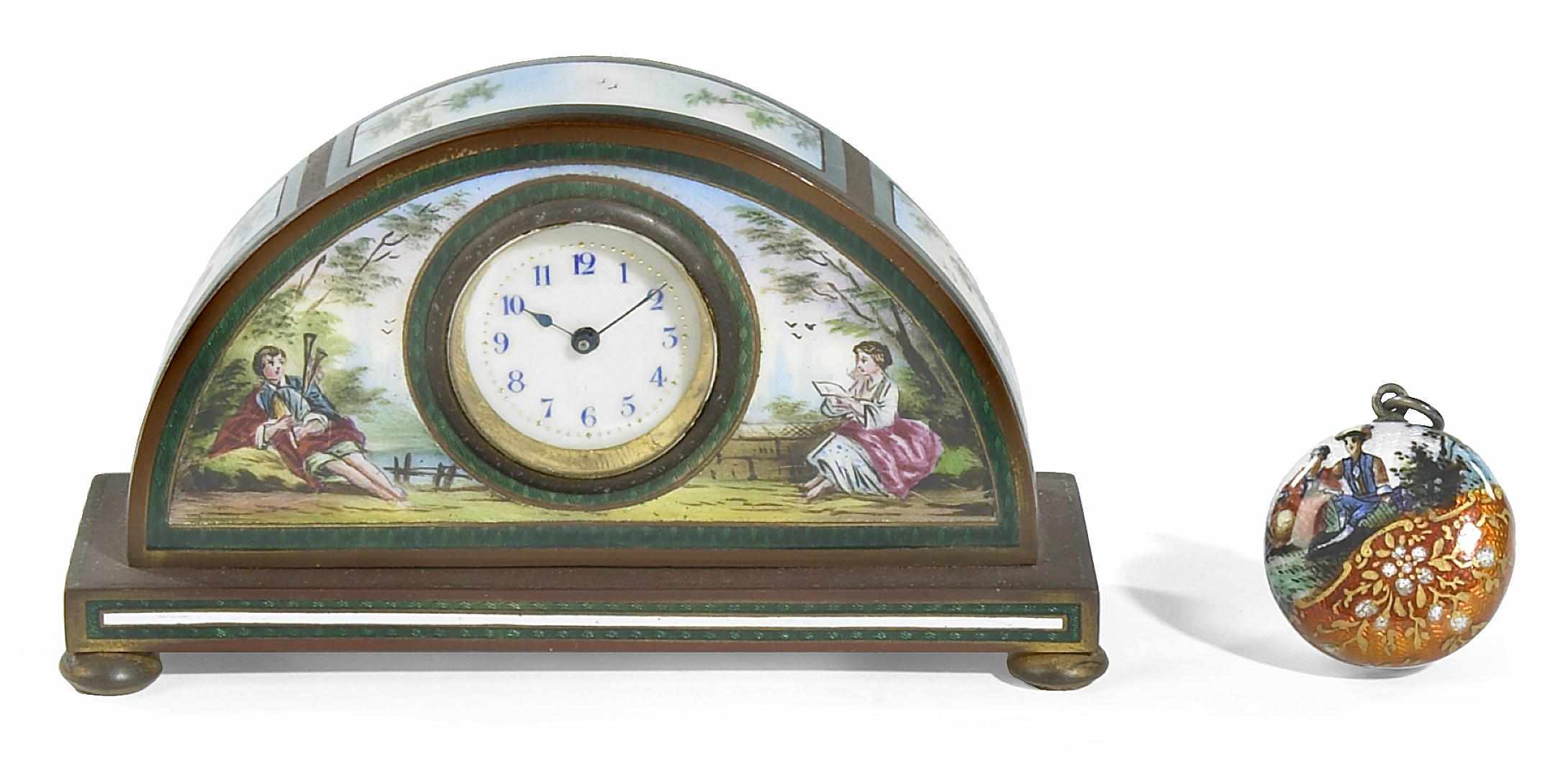 Appraisal: An Austrian gilt metal and enamel miniature desk timepiece circa