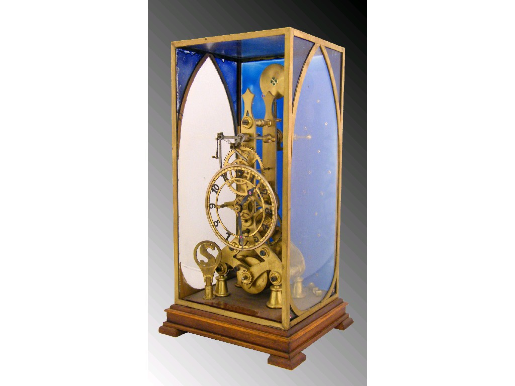 Appraisal: Interesting single fusee brass skeleton clock with rare grasshopper escapement