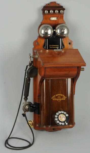 Appraisal: Danish Wall Telephone Circa mostly wood metal front below writing