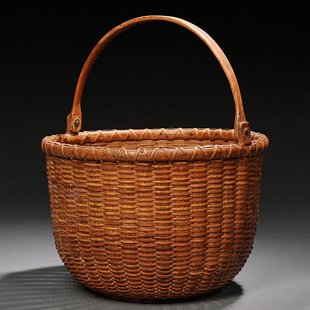 Appraisal: Deep Round Swing-handled Nantucket Basket late th early th century