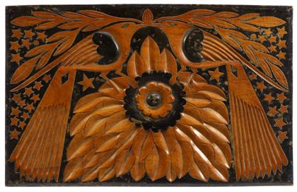 Appraisal: Carved and painted hardwood panel early th century