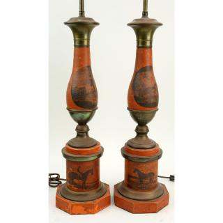 Appraisal: Pair of Vintage Tole Lamps Pair of Vintage Tole Lamps