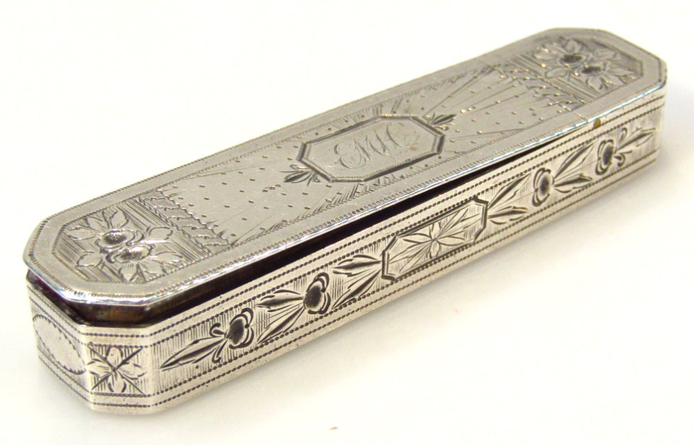 Appraisal: A thC silver toothpick vanity case by Samuel Pemberton the