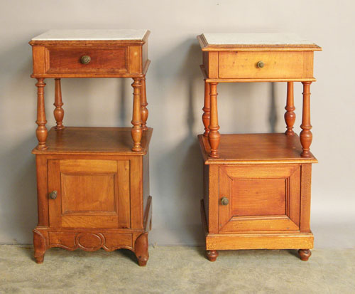 Appraisal: Pair of pine marble top end tables h w and