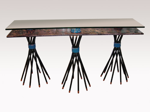 Appraisal: CARMEN SPERA Painted wood and glass top console table Signed